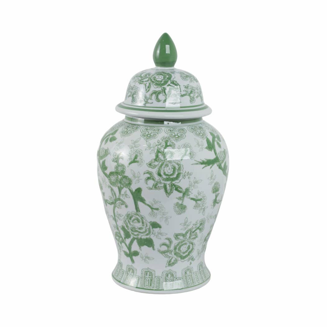 Sagebrook Home - Wholesale Decorative Jar - Ceramic Bird Flower Decorative Temple Jar - Green, 18 in.5