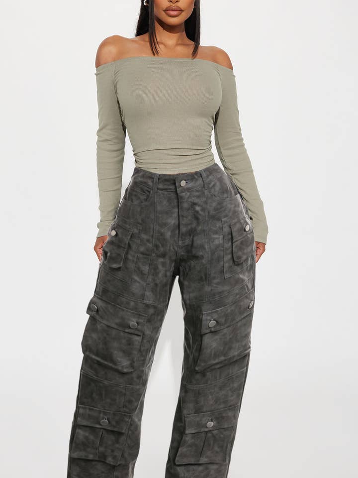 Calças cargo de couro sintético tie-dye por atacado de 5besties inc