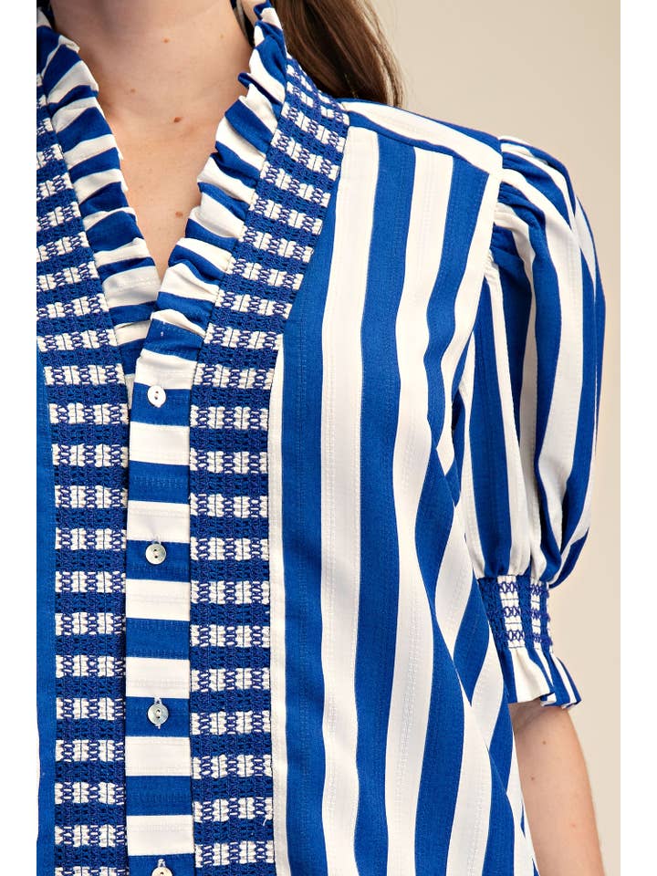 Glam - Wholesale Blouse - Women's - Ruffle V-Neck Smocked Puff Sleeve Blouse10