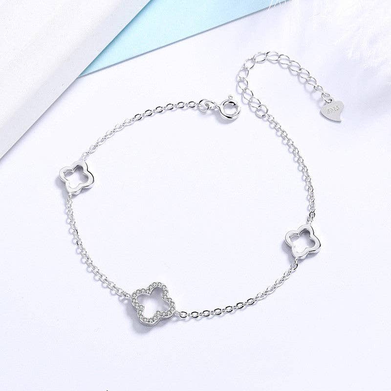 Perimade & Co. LLC - Wholesale Charm/Dangle Bracelet - Triple Four Leaf Clover Bracelet in 925 Sterling Silver0