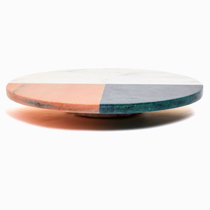 Lexi Home - Wholesale Lazy Susan - Swirl & Serve 12" Rotating Marble Lazy Susan in Pink Green