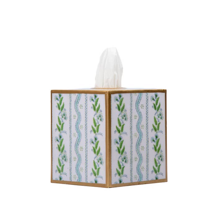 Jaye's Studio - Wholesale Tissue Box - Emma Stripe Enameled Tissue Box Cover - Blue & Green2
