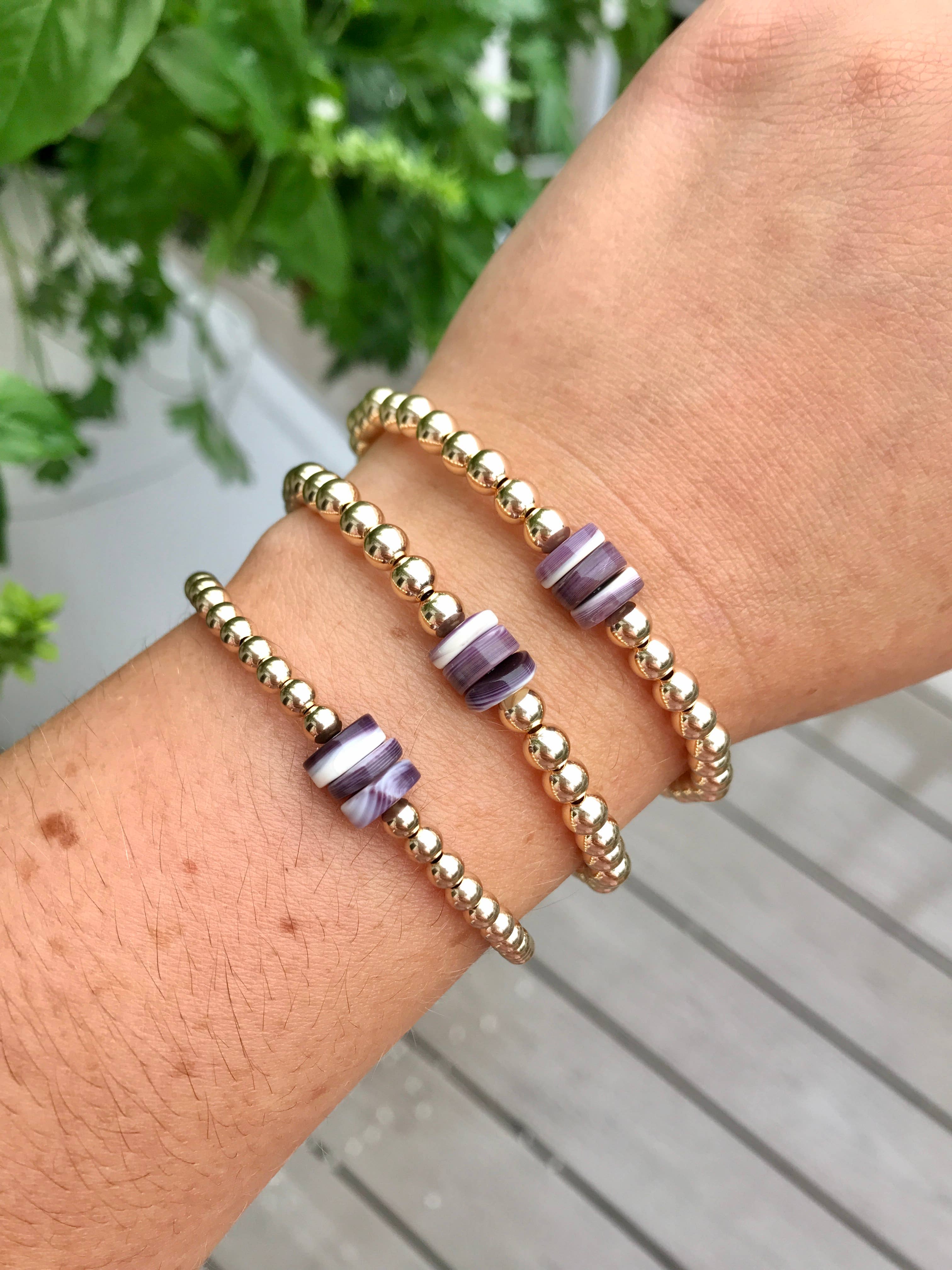 Kaylie Dawn Jewelry - Wholesale Beaded Bracelet - Chatham Handmade Gold Filled Stretchy Bracelet Wampum Beads1