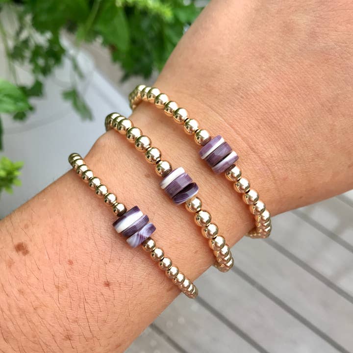 Kaylie Dawn Jewelry - Wholesale Beaded Bracelet - Chatham Handmade Gold Filled Stretchy Bracelet Wampum Beads1