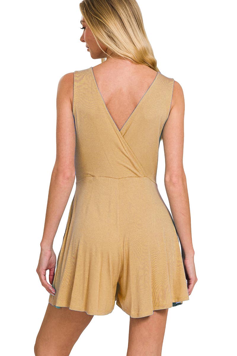DK BRUSH  ",....Luxe Rayon Surplice Neckline Romper w/ Pockets for wholesale on Faire1