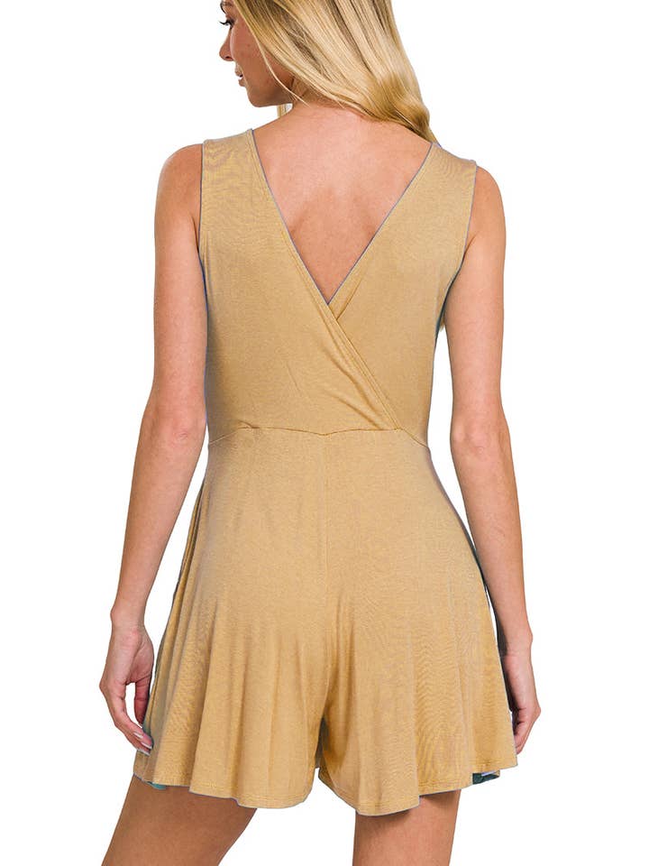 DK BRUSH ",....Luxe Rayon Surplice Neckline Romper w/ Pockets for wholesale on Faire1