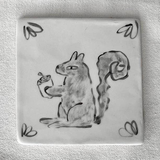 Dessous de verre en céramique fait main - Carreau d'animal peint à la main pour la vente par Steph Becker