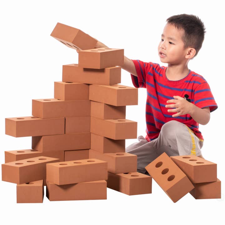 Quickway Imports - Wholesale Building set – Child - Stacking Building Red Brick Block, Rectangle Foam, 25 Pieces1