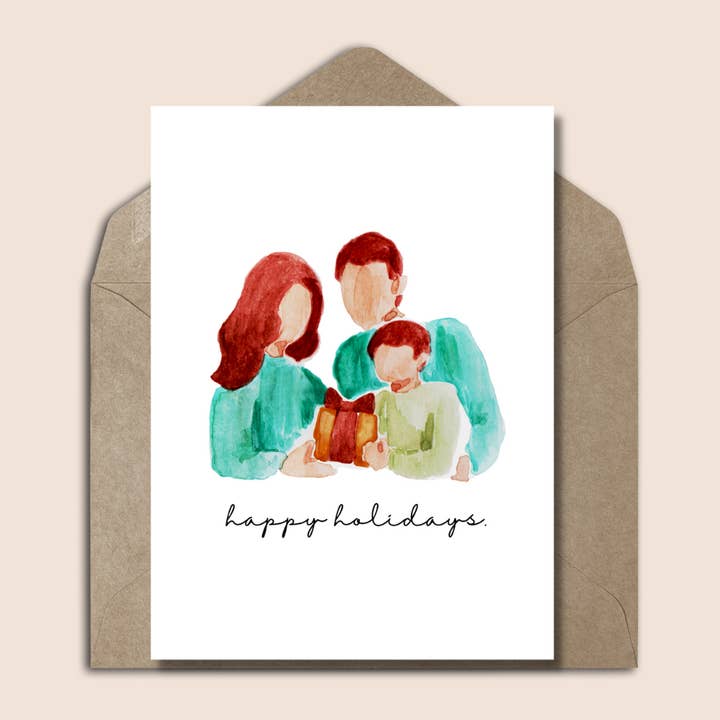 Wenskaart Kerstmis Aquarel Illustratie Familie voor wholesale door Studio Mo