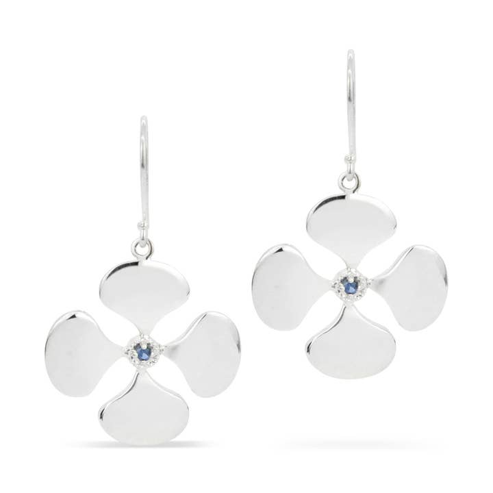 Silver Four Drop Blue Sapphire Dangle Earrings for wholesale by MezzeJewelry