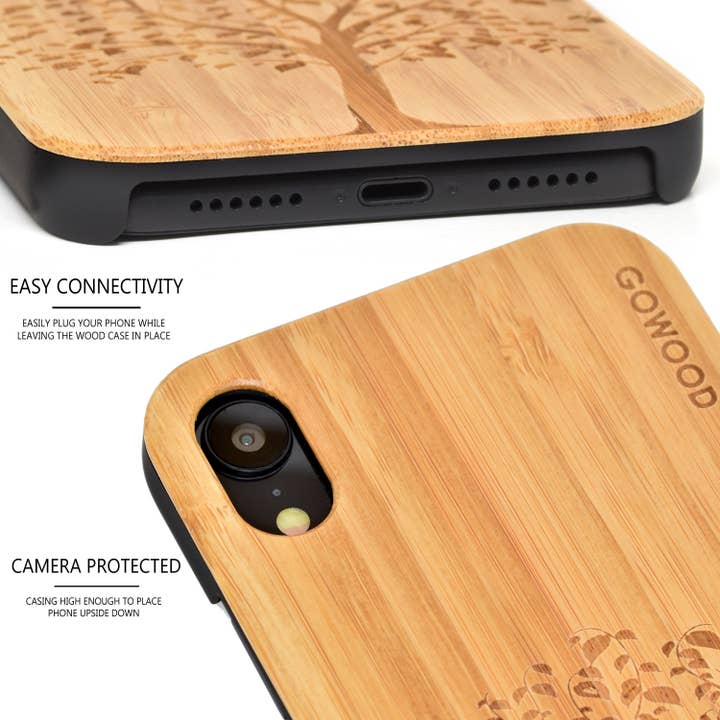 GOWOOD - Wholesale Phone Case - Women's - iPhone XR Case with Tree Engraved Bamboo Backside2