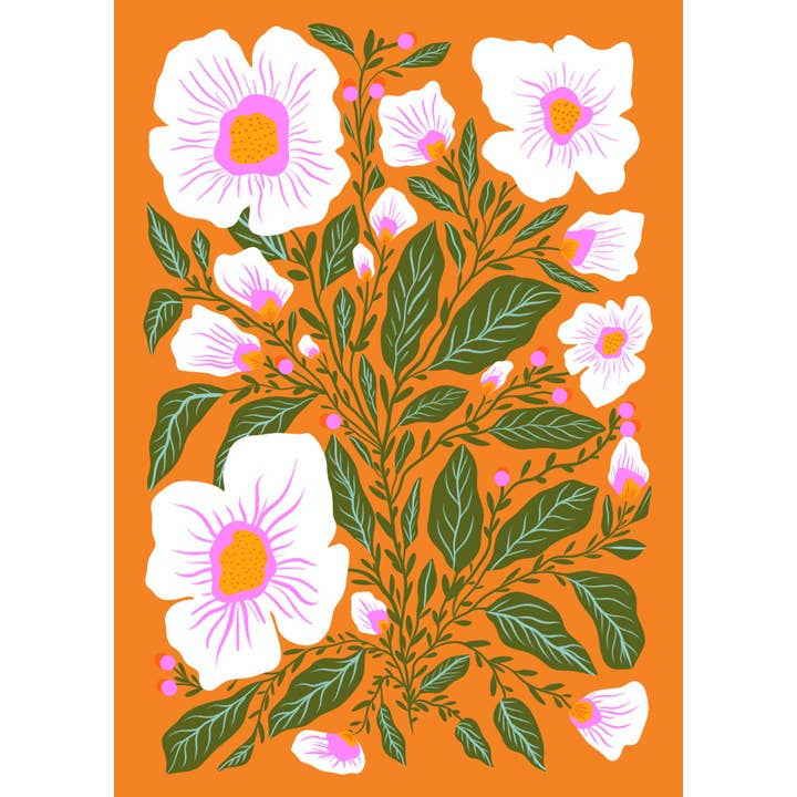 Vivian Sofia Designs - Wholesale Art Print - White Blooms on Terra Cotta Mini Art Print1