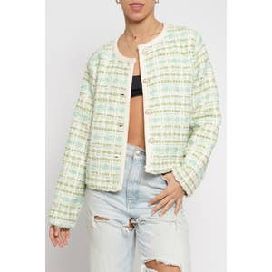 Lace Trim Boucle Jacket In Cream – FS Collection (London)