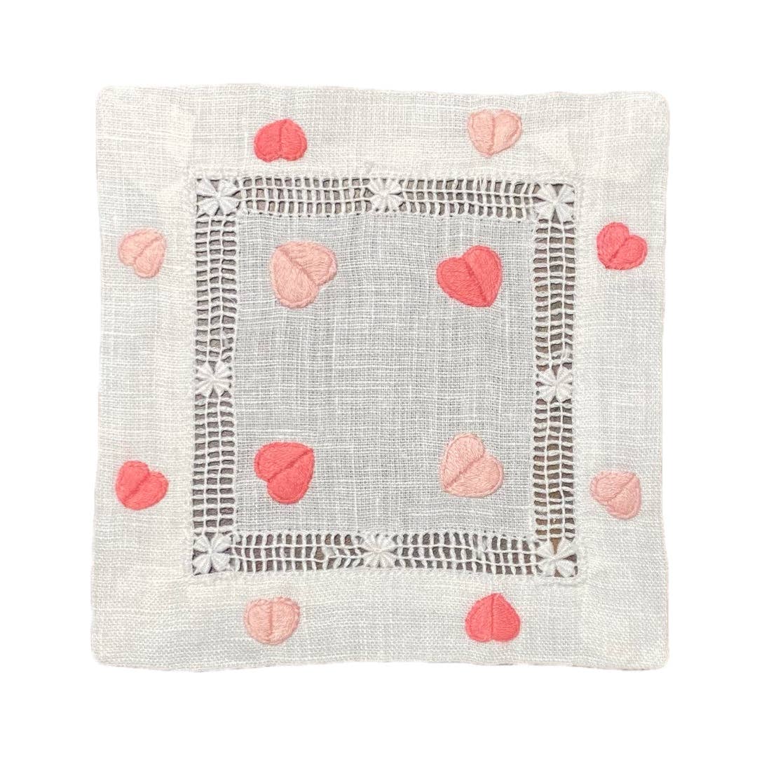 Hibiscus Linens - Wholesale Dinner & cloth napkin - Pink and Blush Hearts Cocktail Napkin