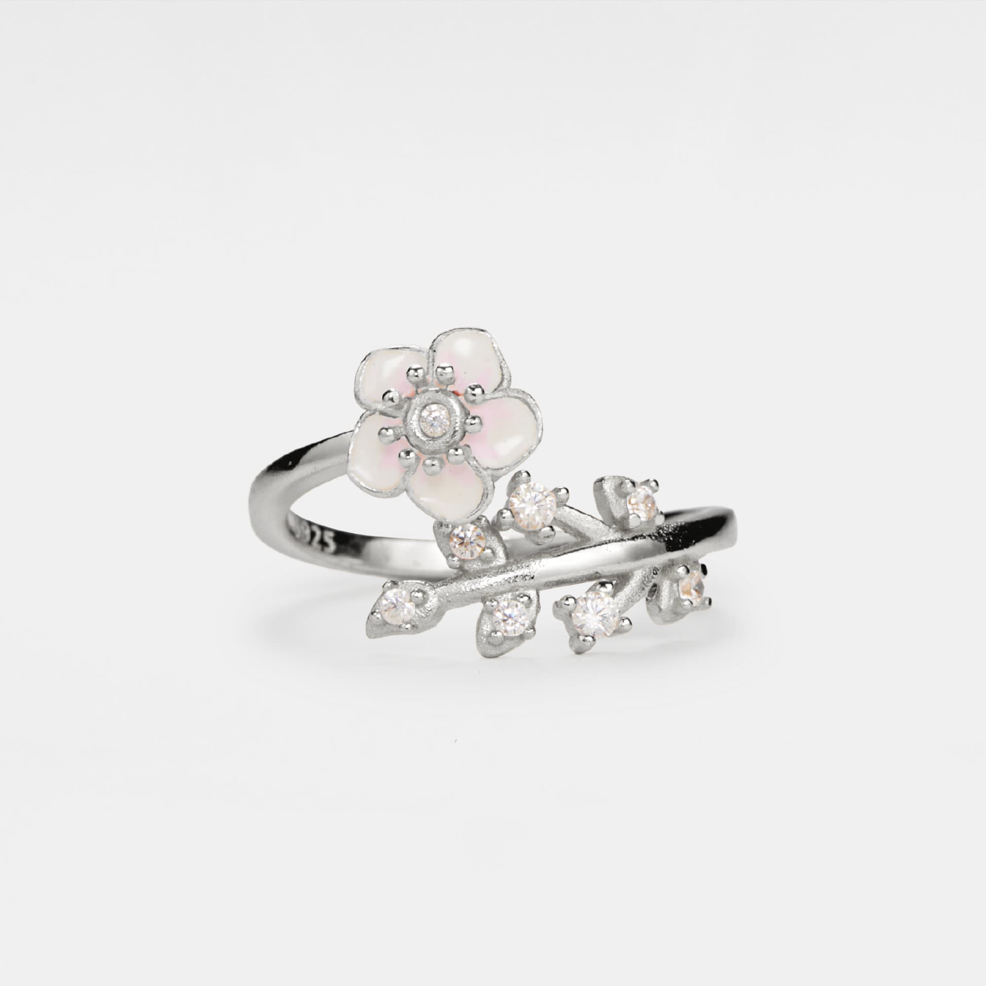 Perimade & Co. LLC – wholesale Multi-stone ring – Cherry Blossom Leaf Fidget Spinner Ring in Sterling Silver1