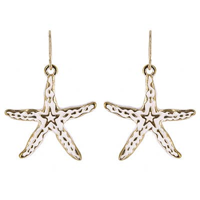 FR4898 Gold_White Starfish Sea Life Metal Dangle Earrings for wholesale by 0011 PREMIERE