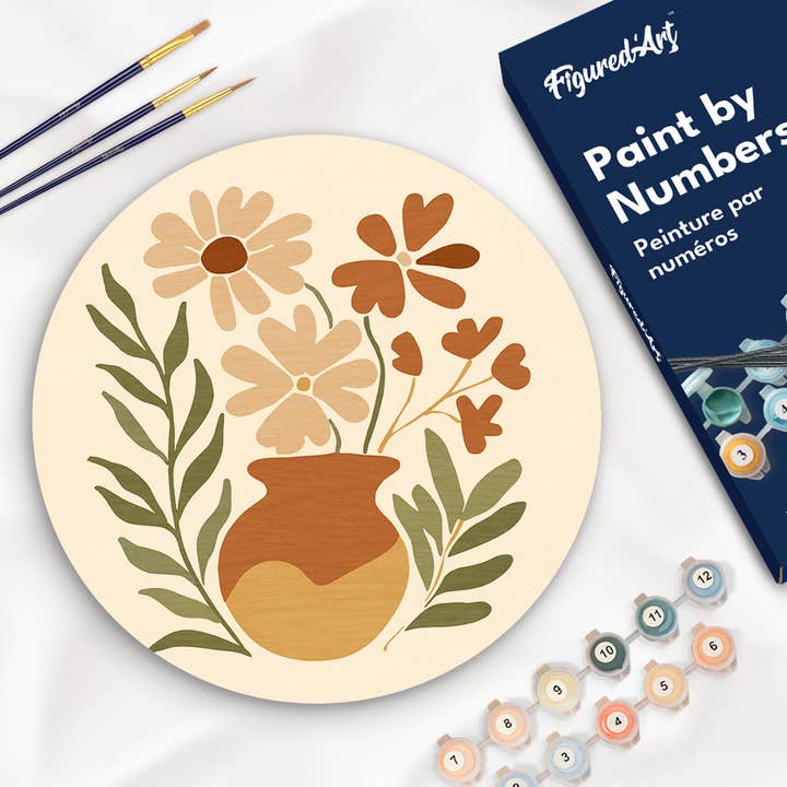Paint by numbers on Wood Slice - Pot of Flowers for wholesale by Figured'Art (UK)