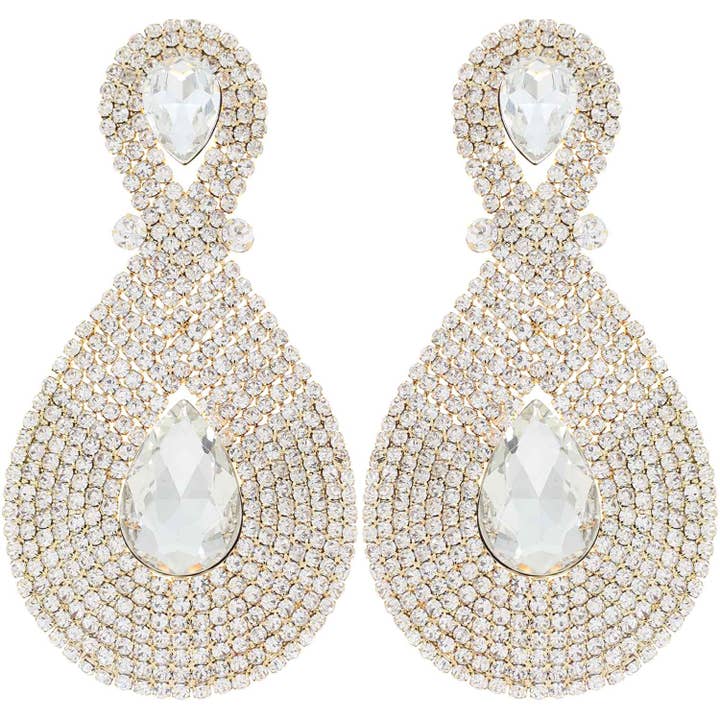 Large Evening Glam 2-Tier Teardrop Pave Earrings for wholesale by SP Sophia Collection