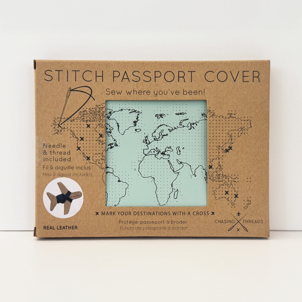 Chasing Threads – wholesale Passport case – women's – Stitch Where You've Been Passport Cover Kit - Mint Leather9