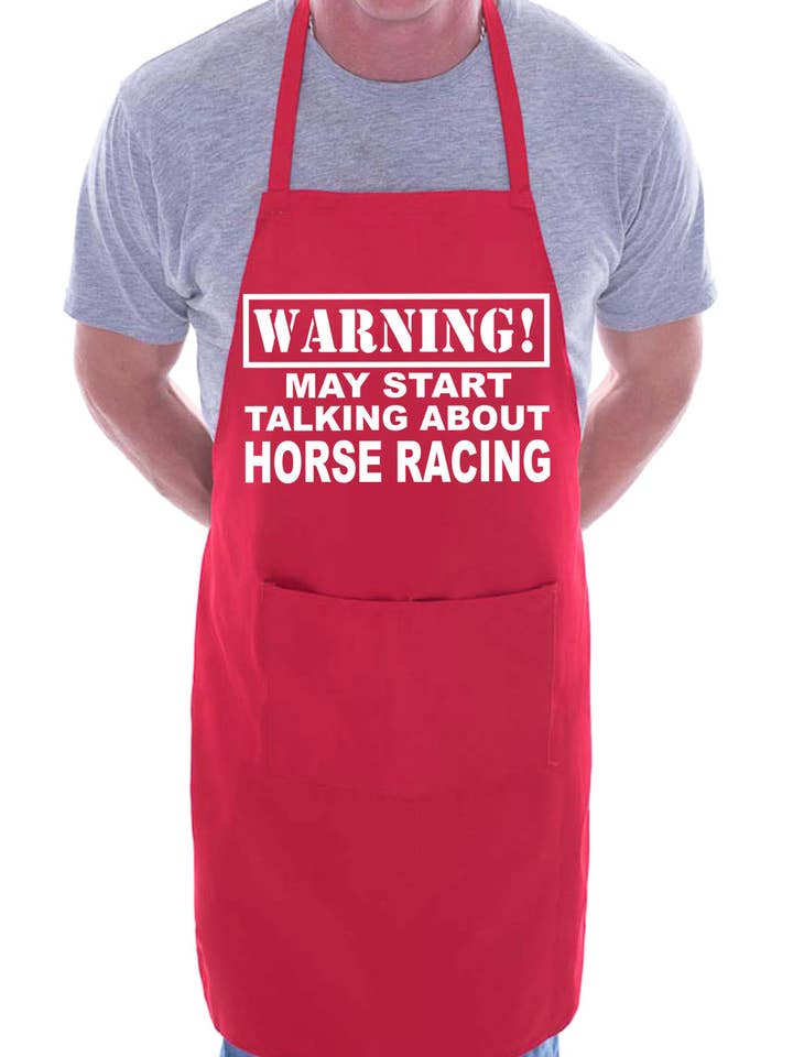 Warning May Talk About Horse Racing BBQ Cooking Apron for wholesale by Print4U