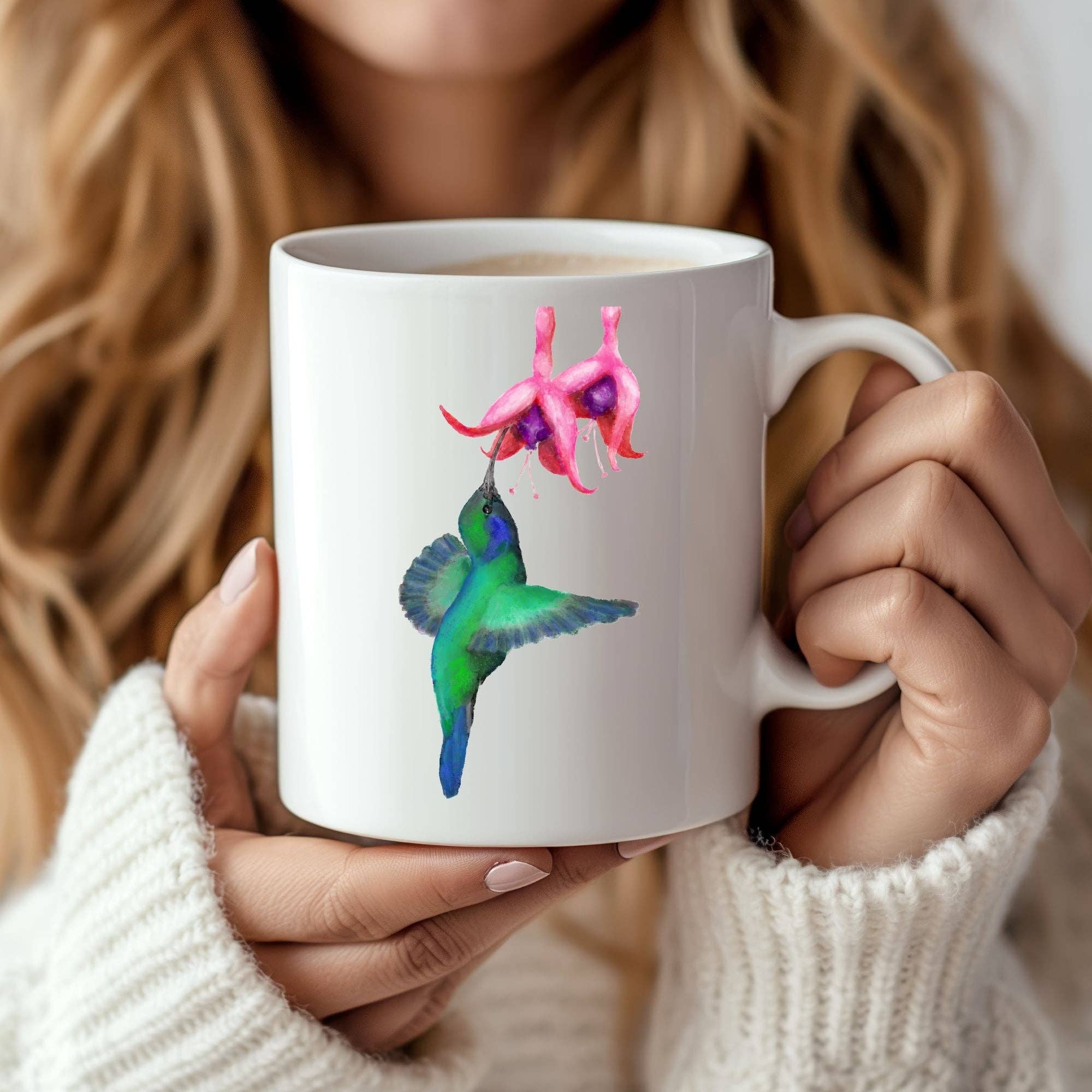 MerikaArt - Wholesale Coffee Mug - Hummingbird and Fuchsia Ceramic Coffee Mug1