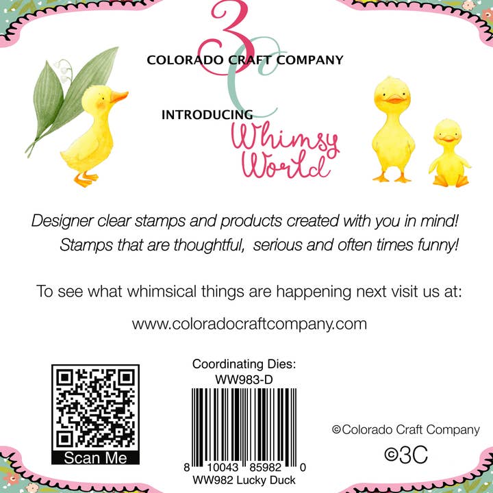 Colorado Craft Company - Wholesale Decoratieve stempel - WW982 Whimsy World ~ Lucky Duck 4 x 4 doorzichtige stempels