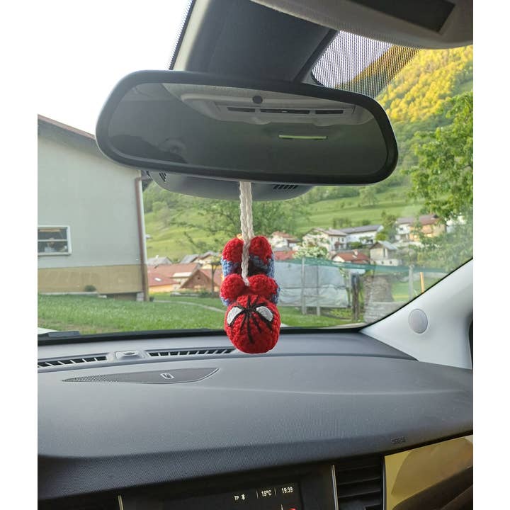 TOMOPOD LLC - Wholesale Car Decorative Charm - Unisex - Crochet Spiderman Car Hanging, Funny Car Charm Decoration
