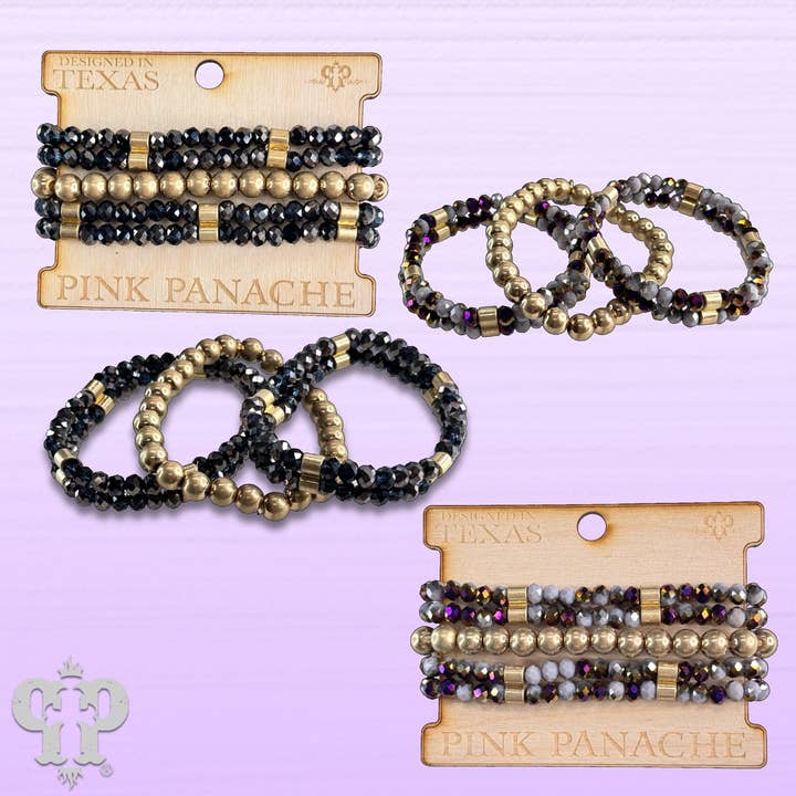 Pink Panache Brands - Wholesale Beaded Bracelet - Faceted glass and gold tone bead bracelet