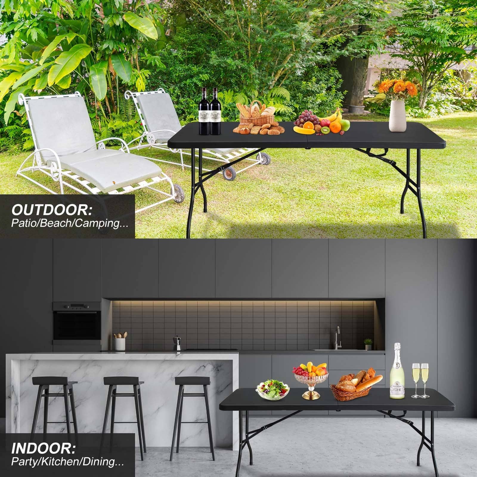39F Inc. - Wholesale Patio Table - 6ft Black Folding Table for Camping Parties and Events0