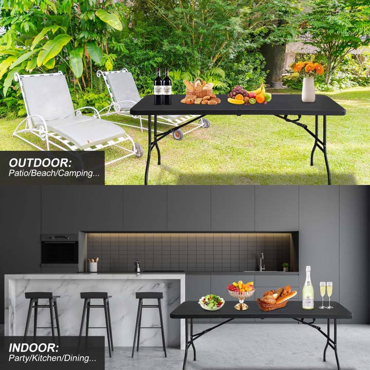 39F Inc. - Wholesale Patio Table - 6ft Black Folding Table for Camping Parties and Events