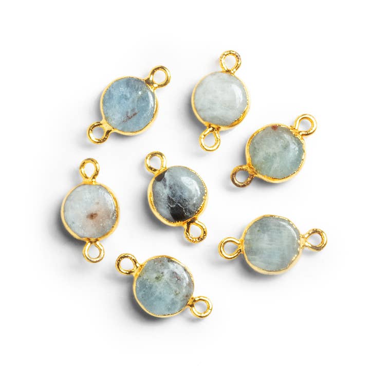 Conector de moeda água-marinha com folha de ouro 9-10 mm 1 cordão por atacado de The Bead Traders