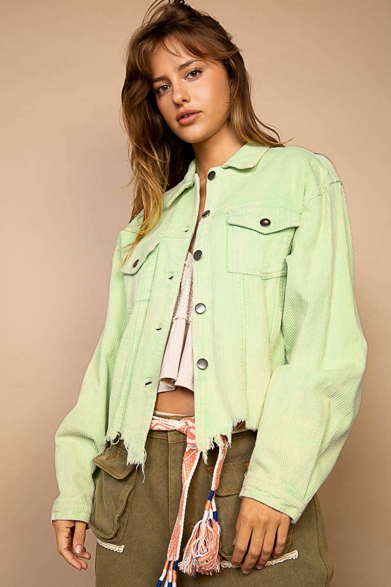 Pol Clothing - Wholesale Jacket - Women's - Pocket Front Button Down Corduroy Trucker Jacket SALE49