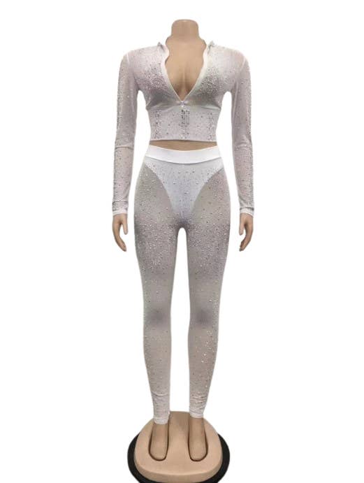 White 7196 2PC Rhinestone Mesh Dress for wholesale on Faire0