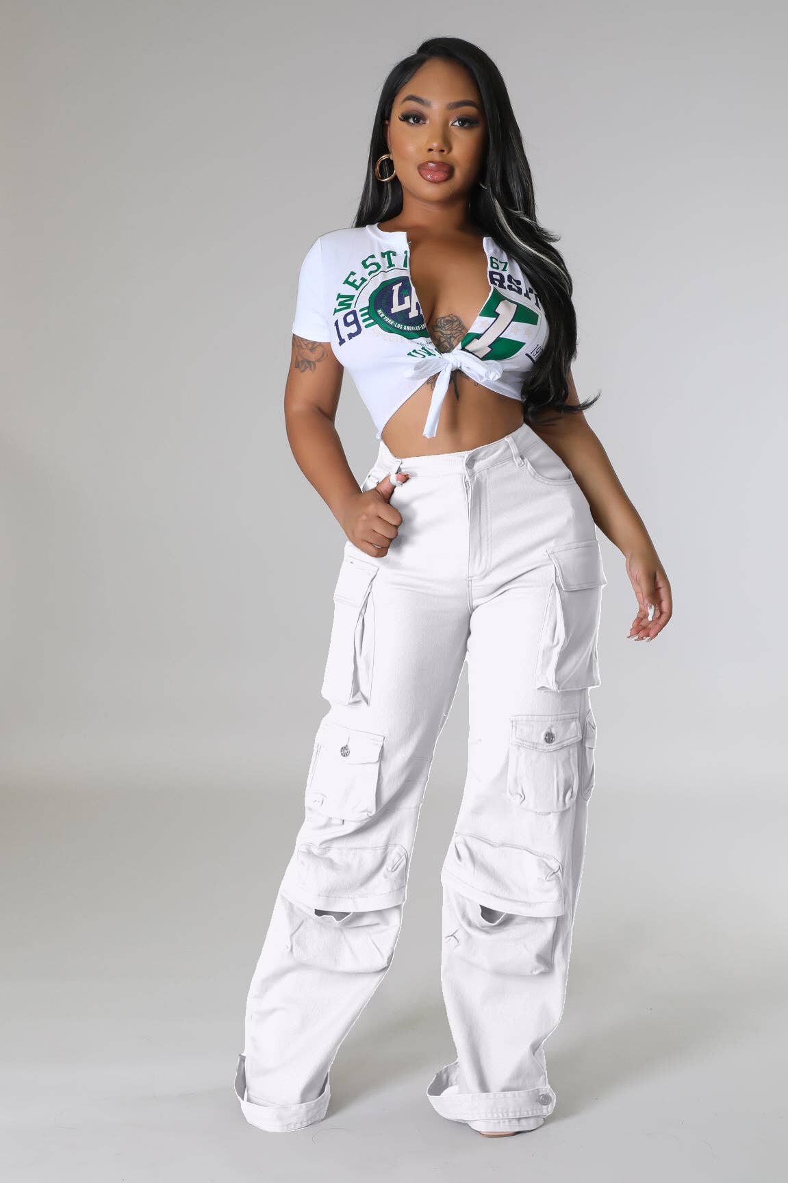 5besties inc - Wholesale Broek - Dames - DENIM CARGOBROEK MET MEERDERE ZAKKEN VOOR.8