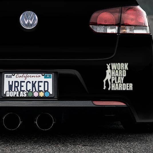 Work Hard Play Harder Bumper Car Sticker for wholesale by WinsterCreations™