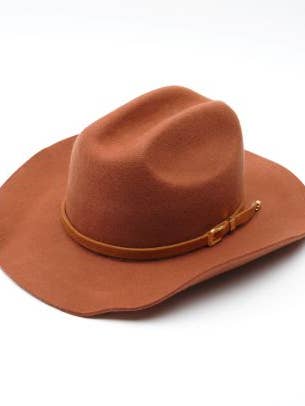 Western wool cattlemen hat with western gold buckle trim for wholesale by Lucca Couture