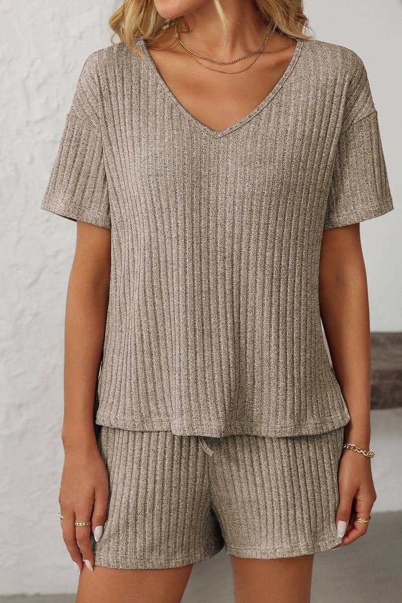 NINEXIS - Vente Ensemble de vêtements d'intérieur – femme - ENSEMBLE DE MAISON À MANCHES COURTES RAYÉ DE COULEUR UNIE CWSTB16634