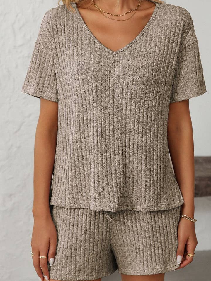 NINEXIS - Vente Ensemble de vêtements d'intérieur – femme - ENSEMBLE DE MAISON À MANCHES COURTES RAYÉ DE COULEUR UNIE CWSTB16634