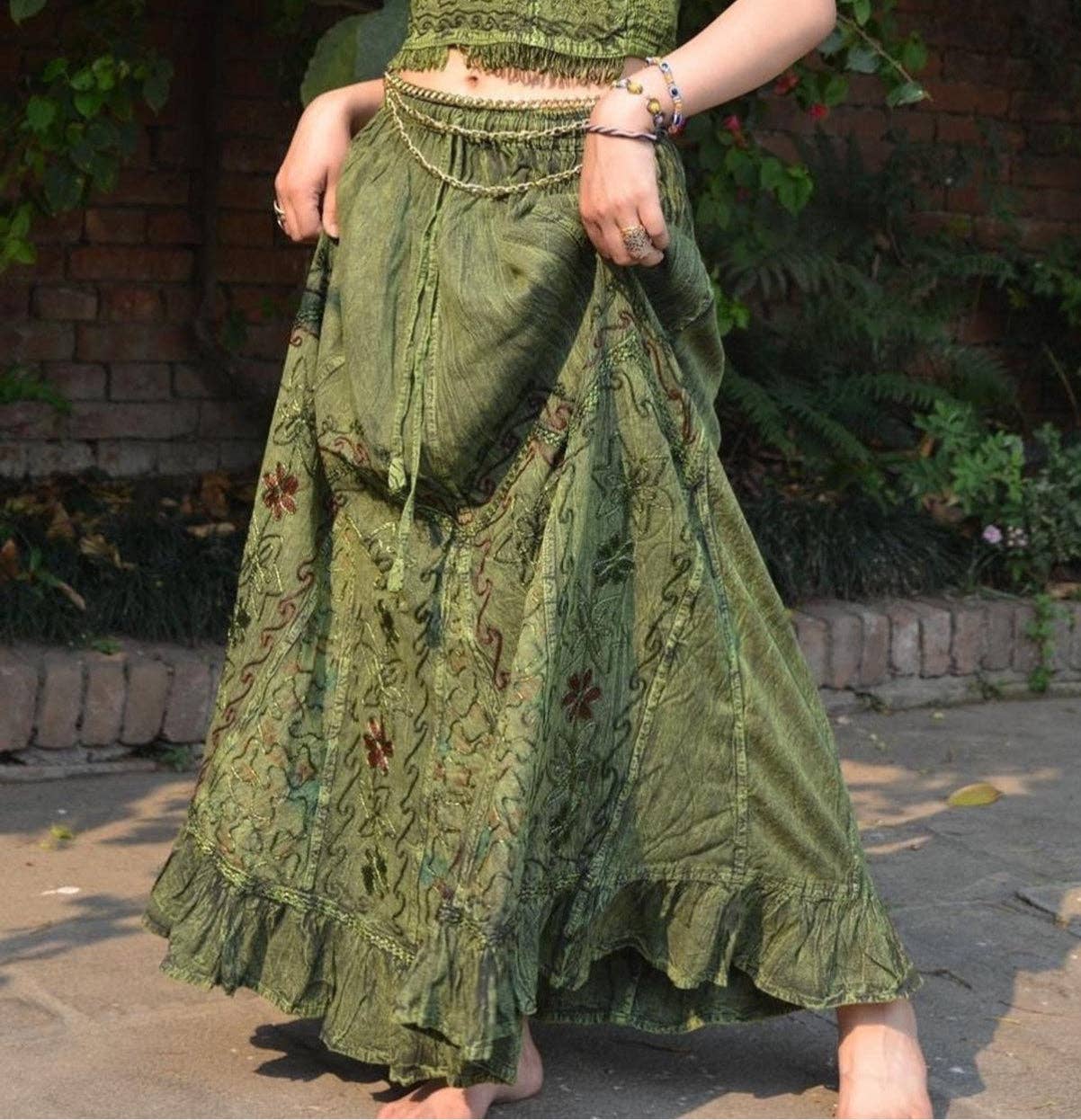 PuzzleStack - Wholesale Skirt - Women's - Pari Vintage Vibe Green Skirt1