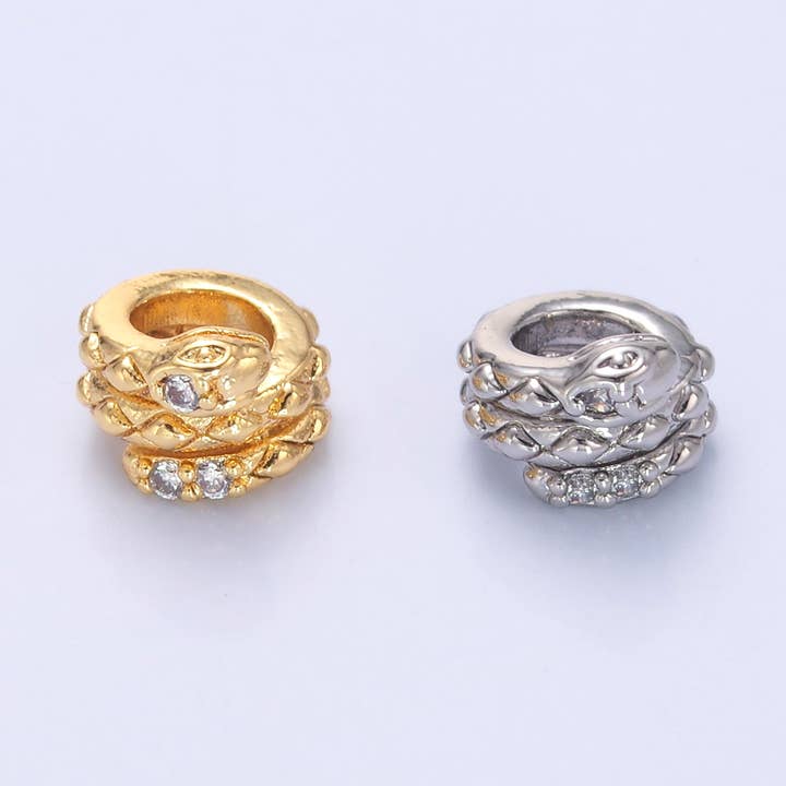 24K Gold Filled Clear CZ Snake Serpent Rondelle Bead in Gold & Silver | B634 for wholesale by Aim Eternal