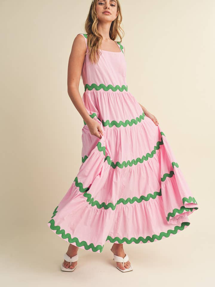 &MERCI - Wholesale Dress - Women's - TIERED RIC RAC TRIM MIDI DRESS MDR307431