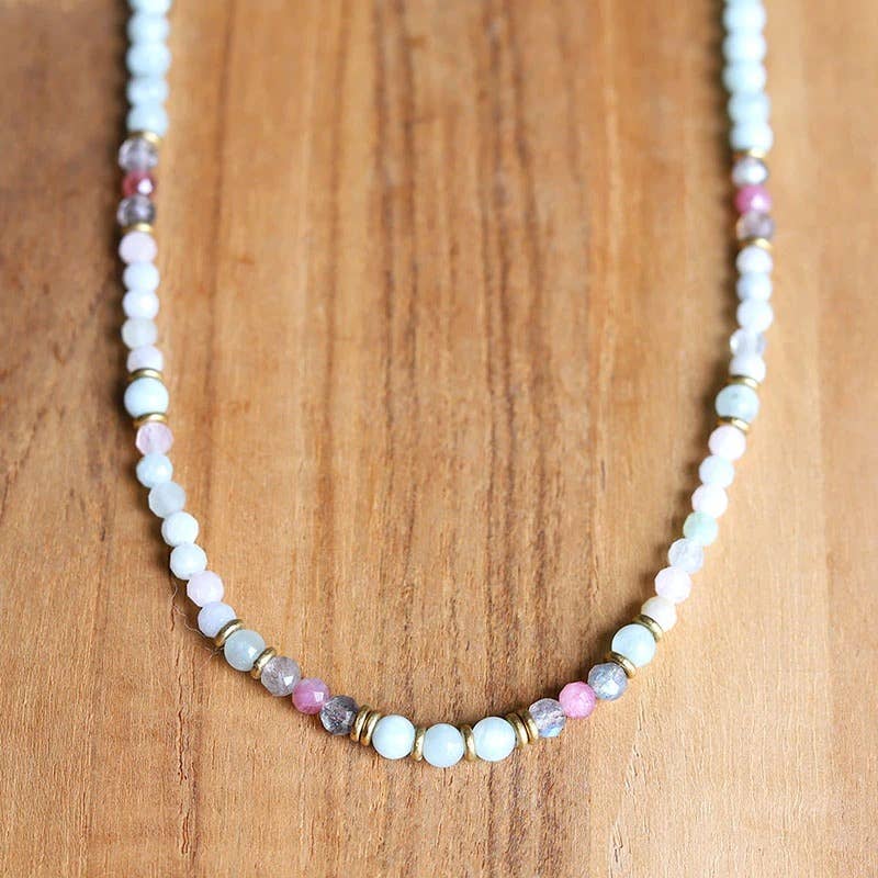 REMOVED BRAND - Wholesale Beaded/Pearl Necklace - Green Moonstone and Morganite Delicate Gemstone Necklace0