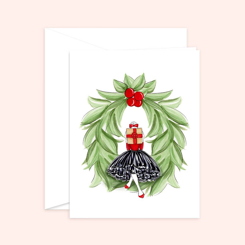 Almeida Illustrations - Wholesale Christmas Card - Wreath Girl Christmas Holiday Greeting Card2