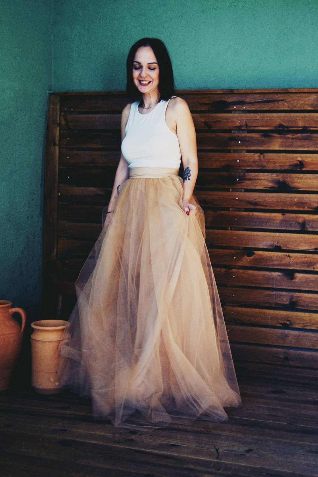 Modayladans – wholesale Skirt – Women’s – Long Beige Tulle Skirt | Wedding Bridesmaid Beige Tulle2