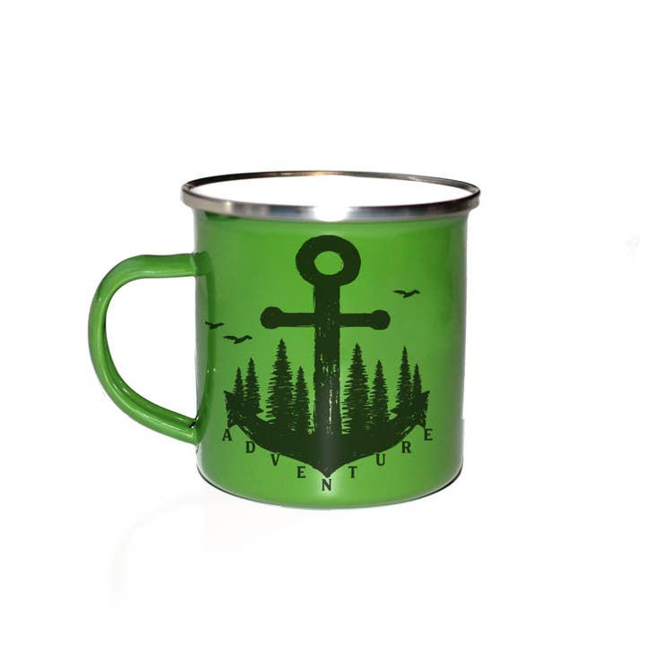 The Traveled Lane® - Wholesale Coffee Mug - Adventure Anchor Camp Mug, Enamel Camp Mug, Coastal Gifts