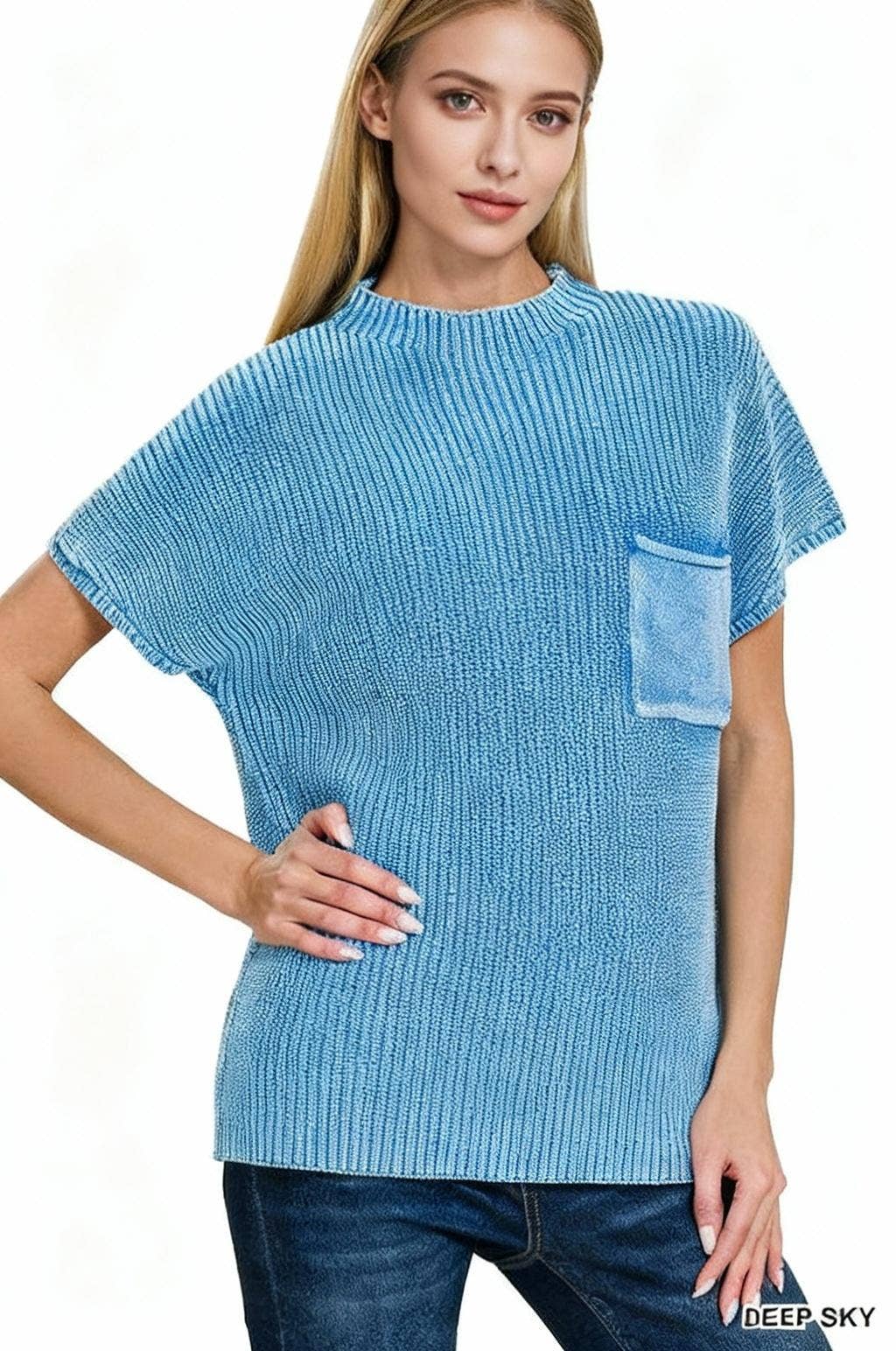 42POPS - Vendita all'ingrosso Maglione tricot - Donna - Maglione a maniche corte con collo alto lavato.7