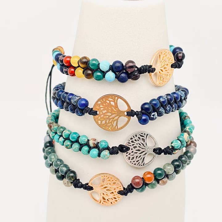 Mio Queena - Wholesale Charm/Dangle Bracelet - 4mm Natural Stone Woven Bracelet Tree of Life Pendant - CS11