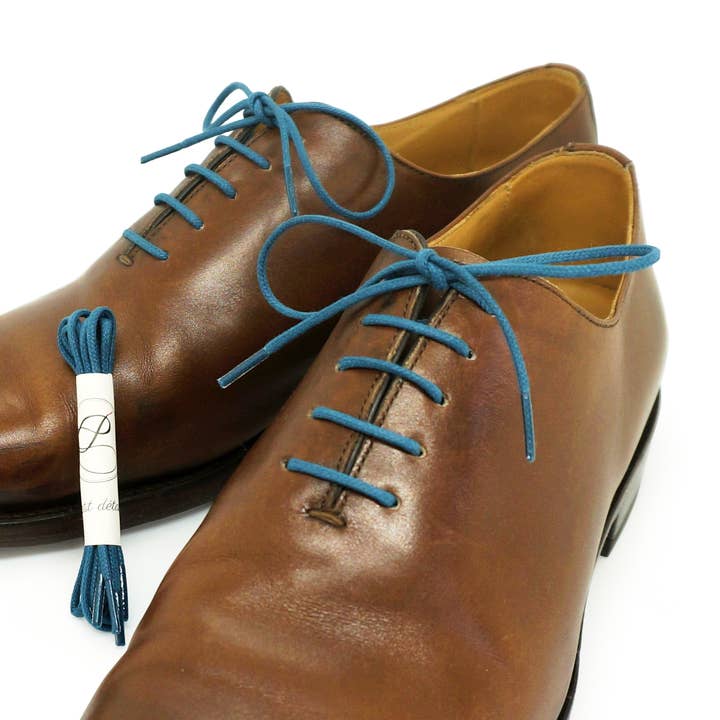 Lacci blu anatra in cotone cerato Made in France per la vendita all'ingrosso da parte di Petit détail