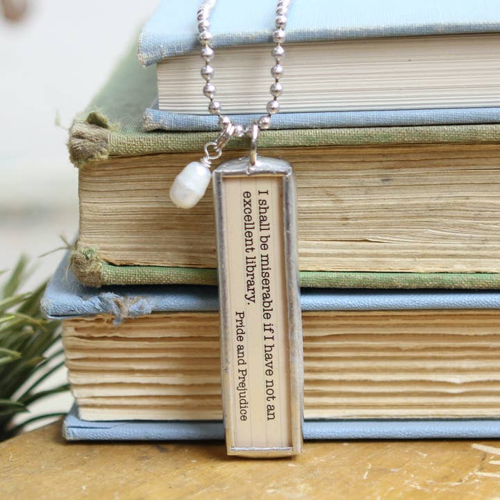 Jennifer Dahl Designs LLC - Wholesale Pendant/Charm Necklace - Pride & Prejudice Jane Austen Library Book Charm Necklace