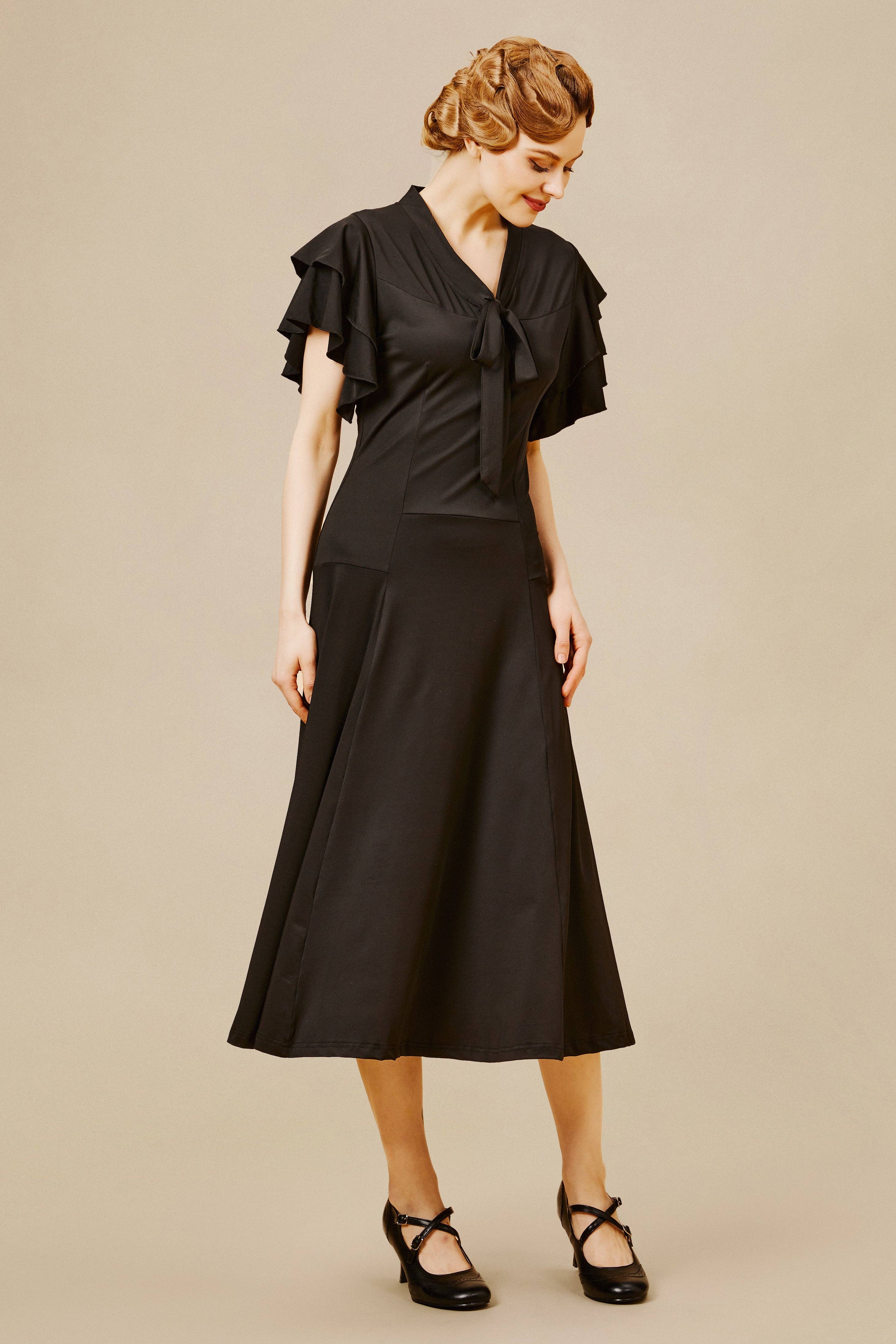 BABEYOND - Wholesale Dress - Women's - Vintage Tie Neck Midi Ruffle Dress2